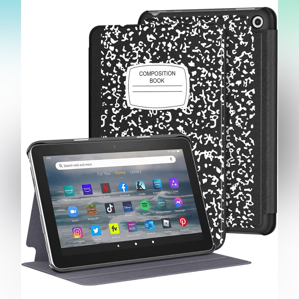 Kindle fire 7 case/ black and white composition book, NWT